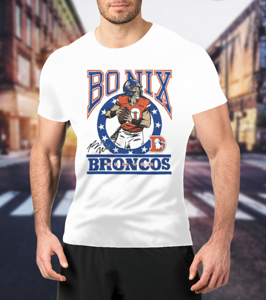 Denver Broncos Bo Nix Signature Logo Broncos Player NFL T-Shirt