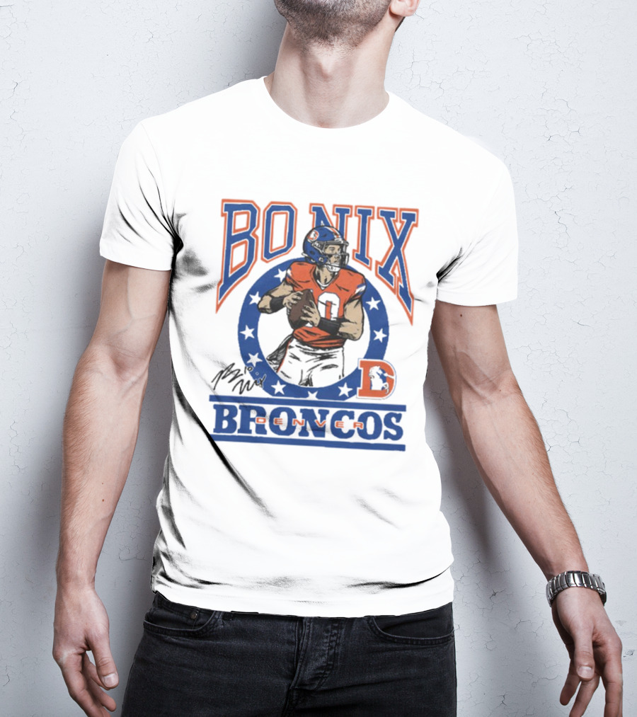 Denver Broncos Bo Nix Signature Logo Broncos Player NFL T-Shirt