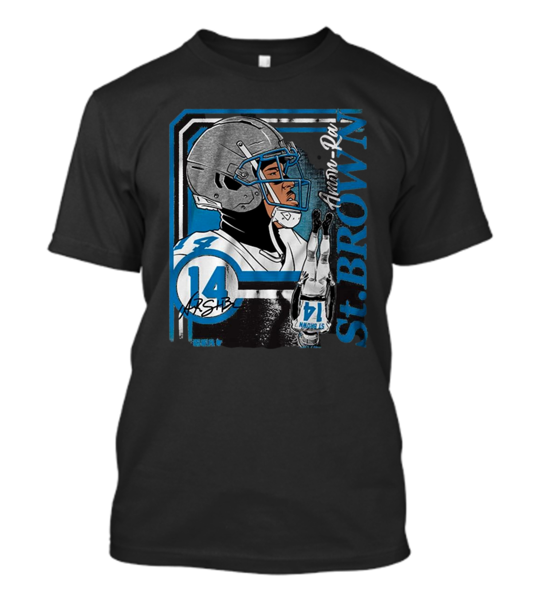 Amon-Ra St. Brown Detroit Lions NFL Number 14 Collage Signature Frame Football T-Shirt