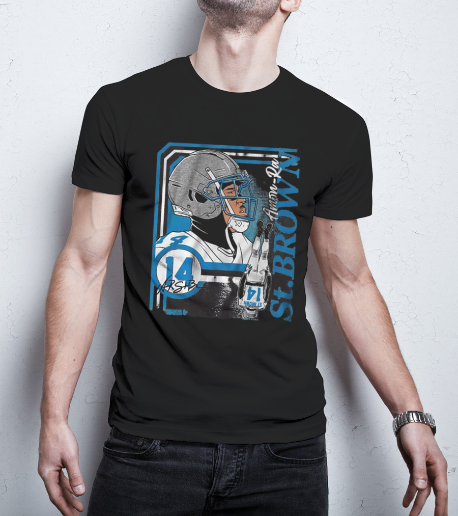 Amon-Ra St. Brown Detroit Lions NFL Number 14 Collage Signature Frame Football T-Shirt