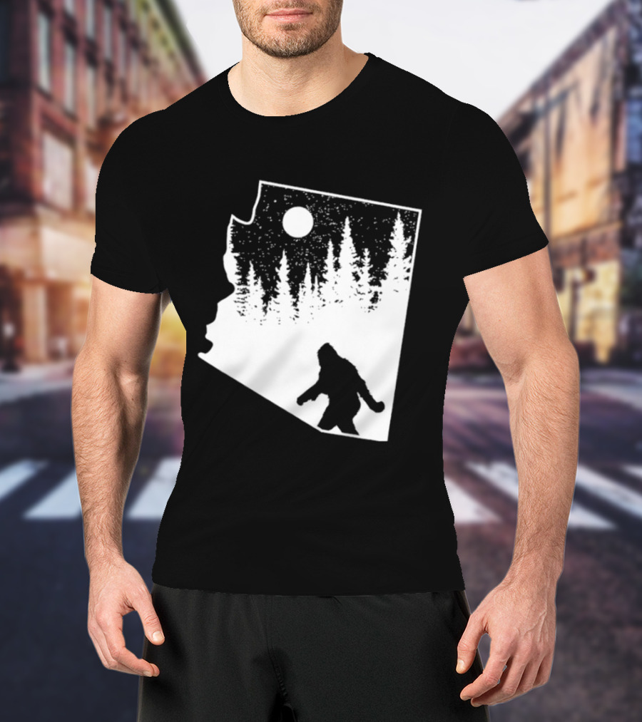 Bigfoot Arizona Pride Sasquatch Funny Arizona Map Forest Moon T-Shirt