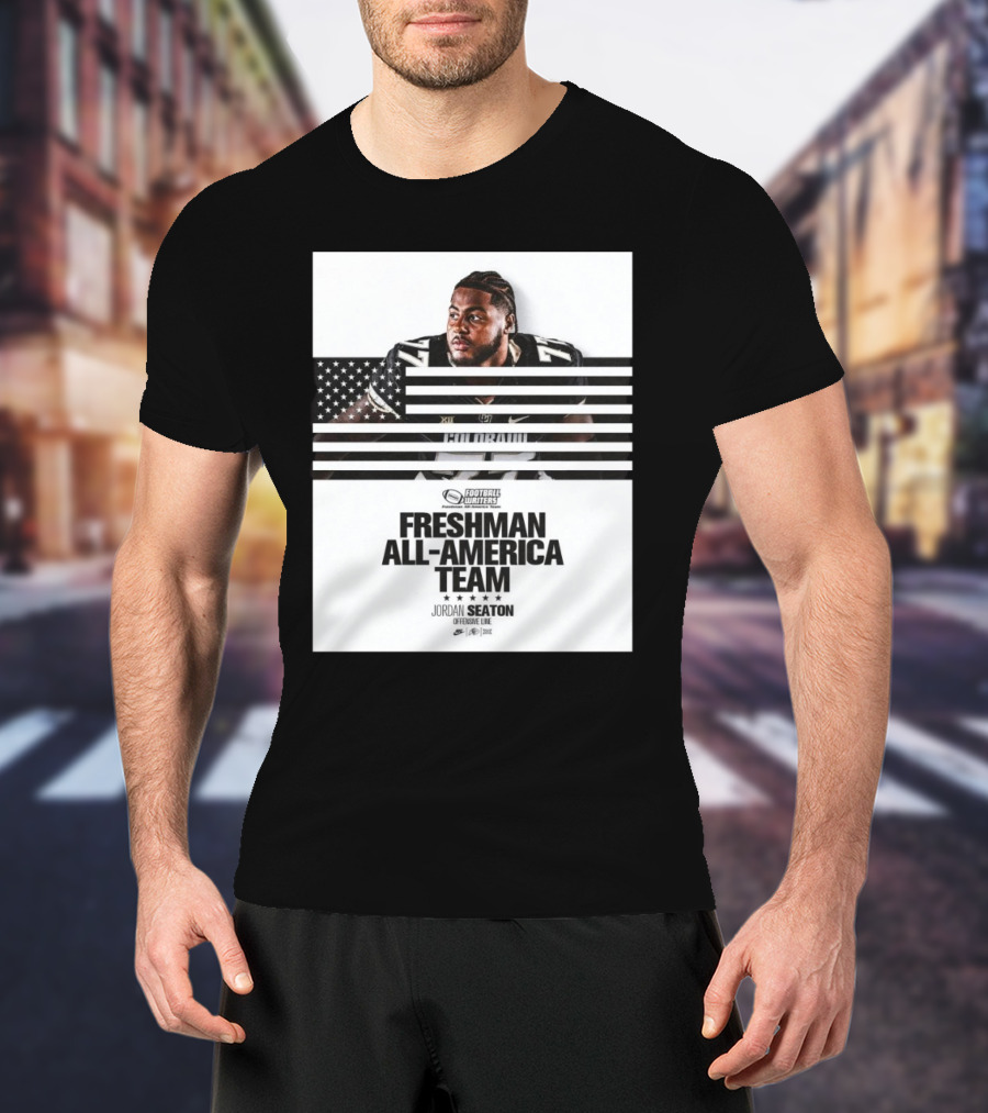 Colorado Buffaloes Jordan Seaton Freshman All-America Team FWAA Offensive Line Football Writers T-Shirt