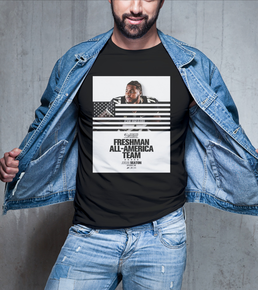 Colorado Buffaloes Jordan Seaton Freshman All-America Team FWAA Offensive Line Football Writers T-Shirt