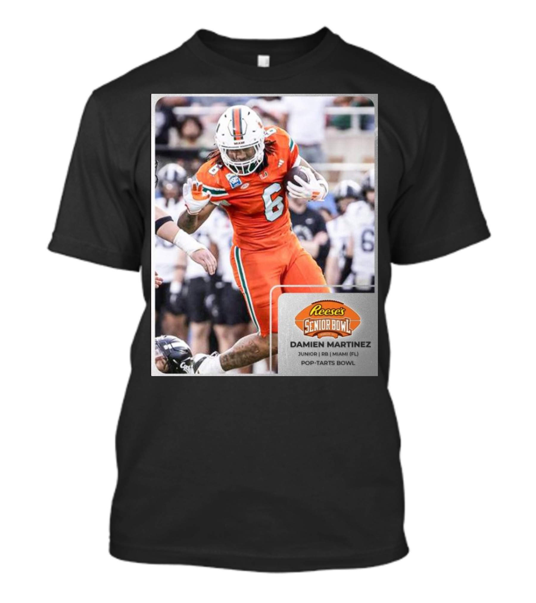 Damien Martinez Miami Hurricanes Junior RB Reese's Senior Bowl Pop-Tarts Bowl Action T-Shirt
