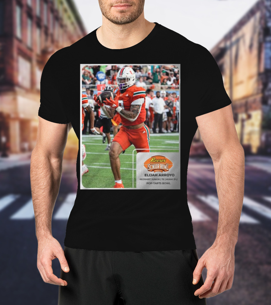 Elijah Arroyo Miami Hurricanes Red Redshirt Junior TE Reese’s Senior Bowl Pop-Tarts Bowl T-Shirt