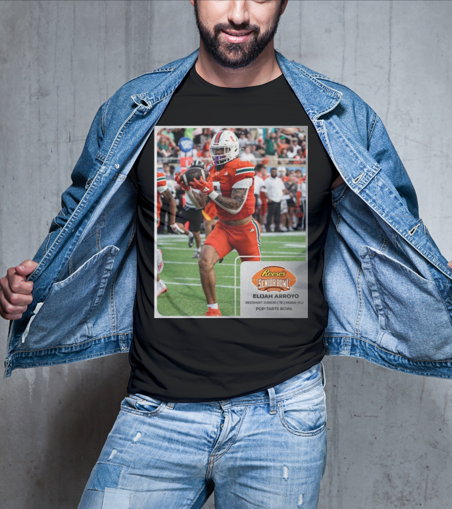 Elijah Arroyo Miami Hurricanes Red Redshirt Junior TE Reese’s Senior Bowl Pop-Tarts Bowl T-Shirt