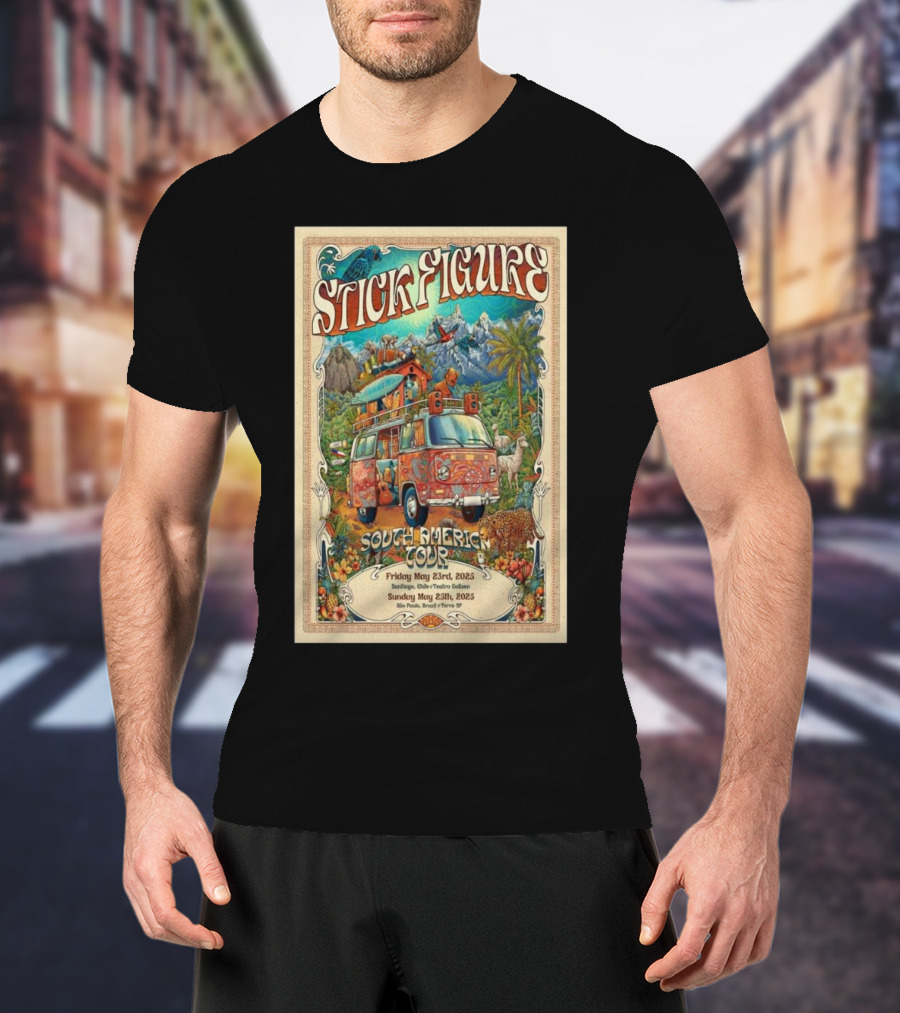 Stick Figure South America Tour May 23 Santiago Chile And May 25 São Paulo Brazil 2025 T-Shirt