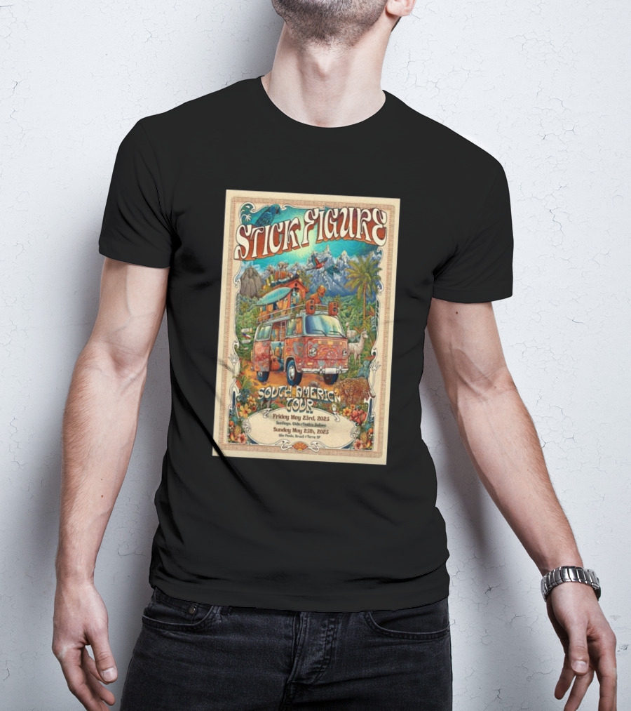 Stick Figure South America Tour May 23 Santiago Chile And May 25 São Paulo Brazil 2025 T-Shirt