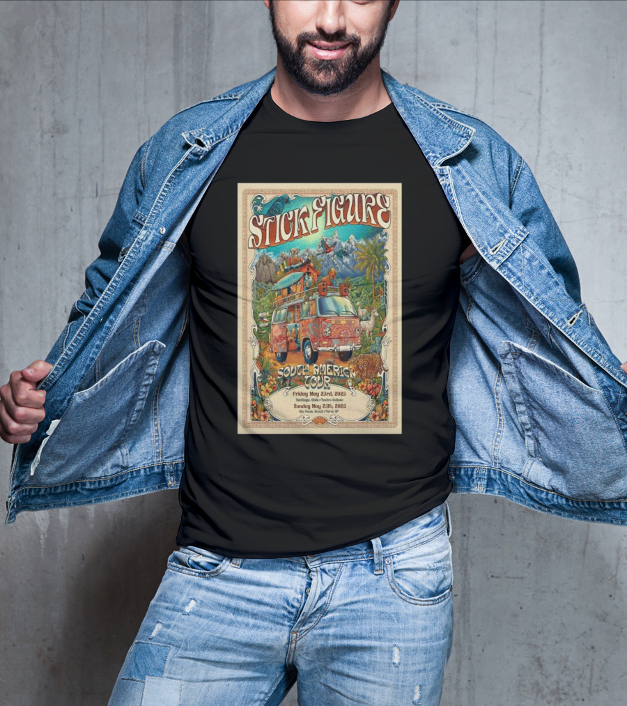 Stick Figure South America Tour May 23 Santiago Chile And May 25 São Paulo Brazil 2025 T-Shirt