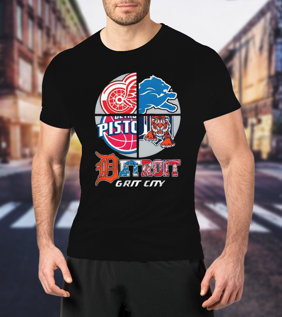 Detroit Grit City Red Wings Lions Pistons Tigers T-Shirt