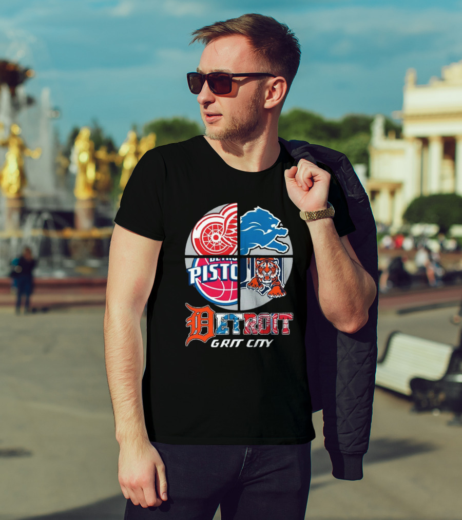 Detroit Grit City Red Wings Lions Pistons Tigers T-Shirt