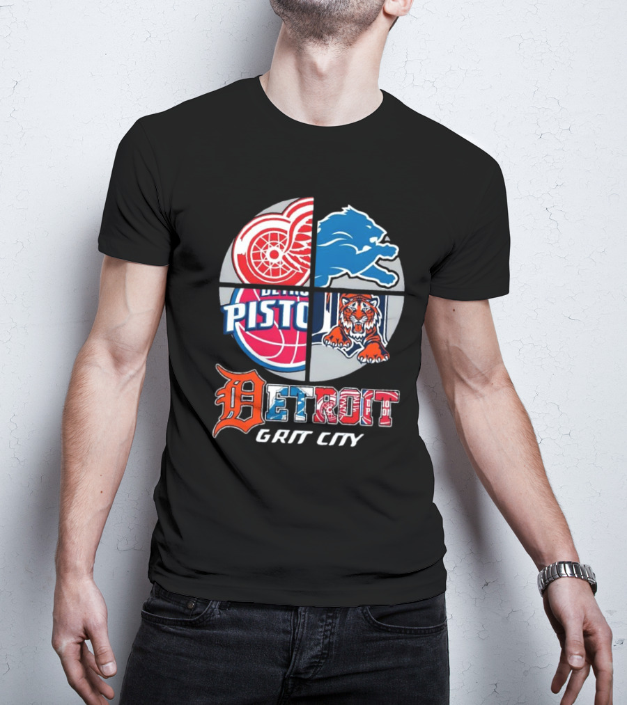Detroit Grit City Red Wings Lions Pistons Tigers T-Shirt