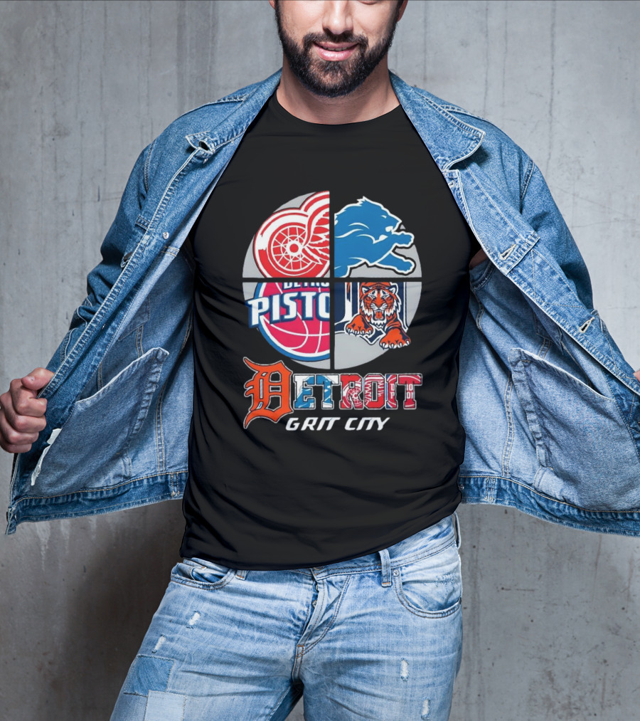 Detroit Grit City Red Wings Lions Pistons Tigers T-Shirt