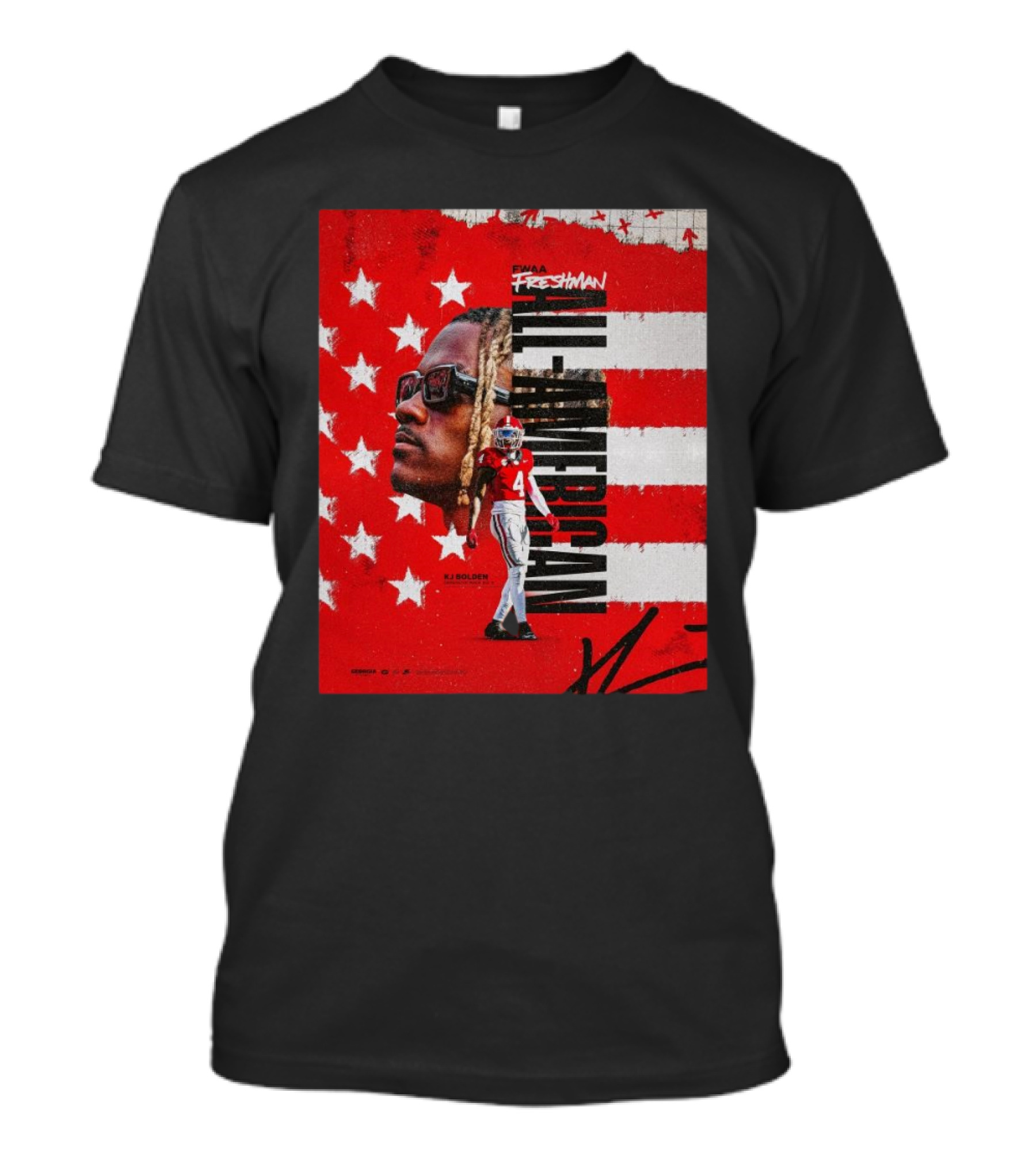 FWAA Freshman All-American KJ Bolden Georgia Bulldogs Defensive Back No 4 Signature T-Shirt