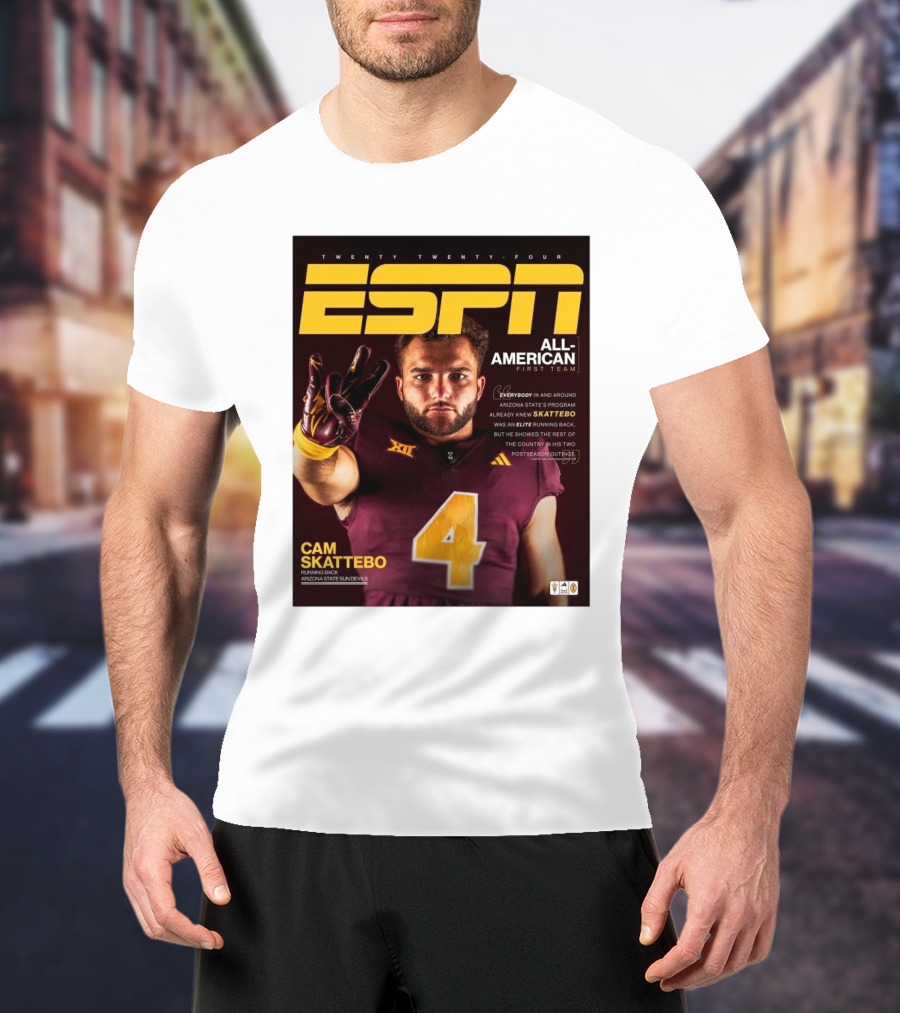 Twenty Twenty-Four ESPN All-American First Team Cam Skattebo Running Back Arizona State Sun Devils T-Shirt
