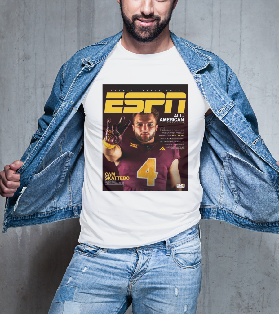 Twenty Twenty-Four ESPN All-American First Team Cam Skattebo Running Back Arizona State Sun Devils T-Shirt