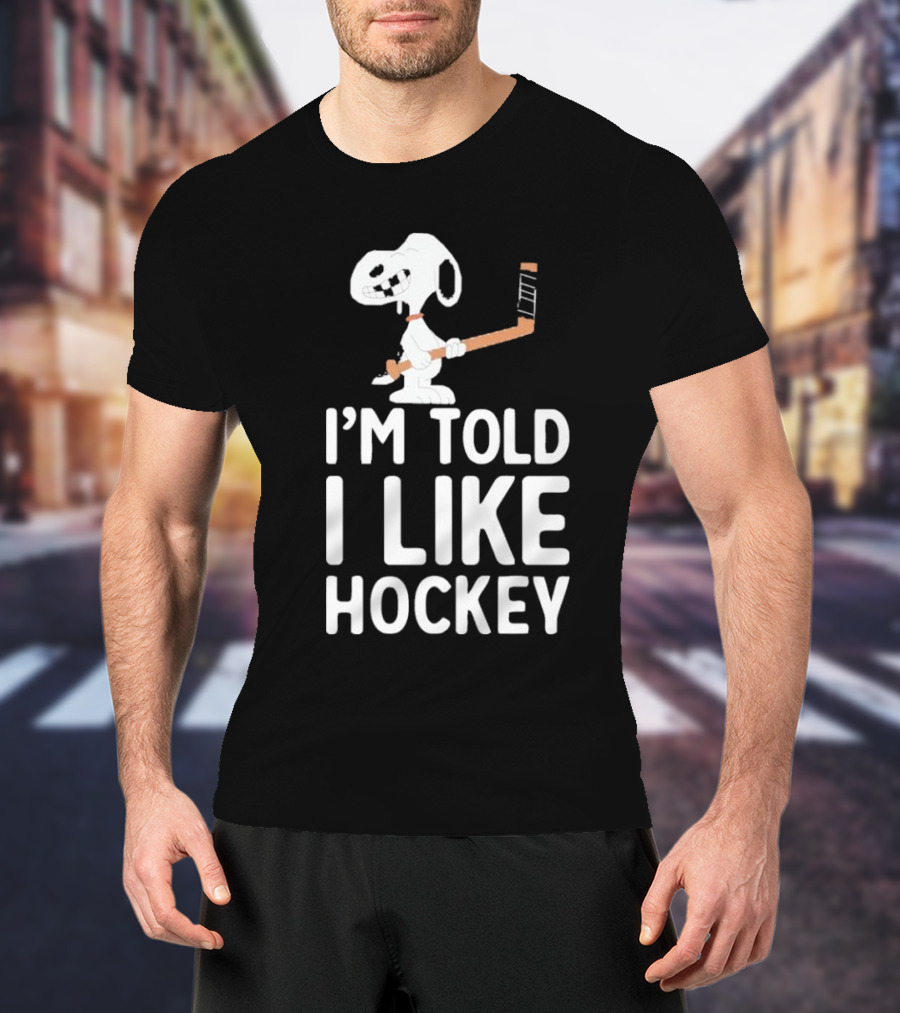 Snoopy I'm Told I Like Hockey Peanuts Comic Hockey Stick T-Shirt