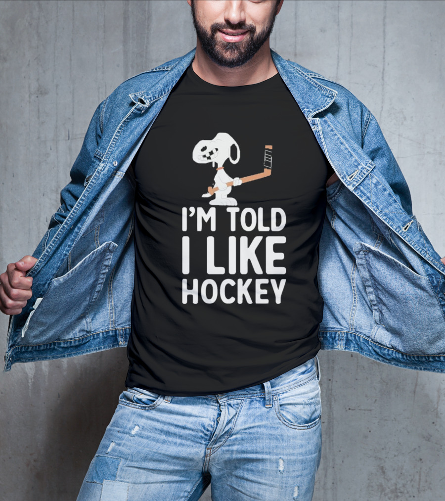 Snoopy I'm Told I Like Hockey Peanuts Comic Hockey Stick T-Shirt