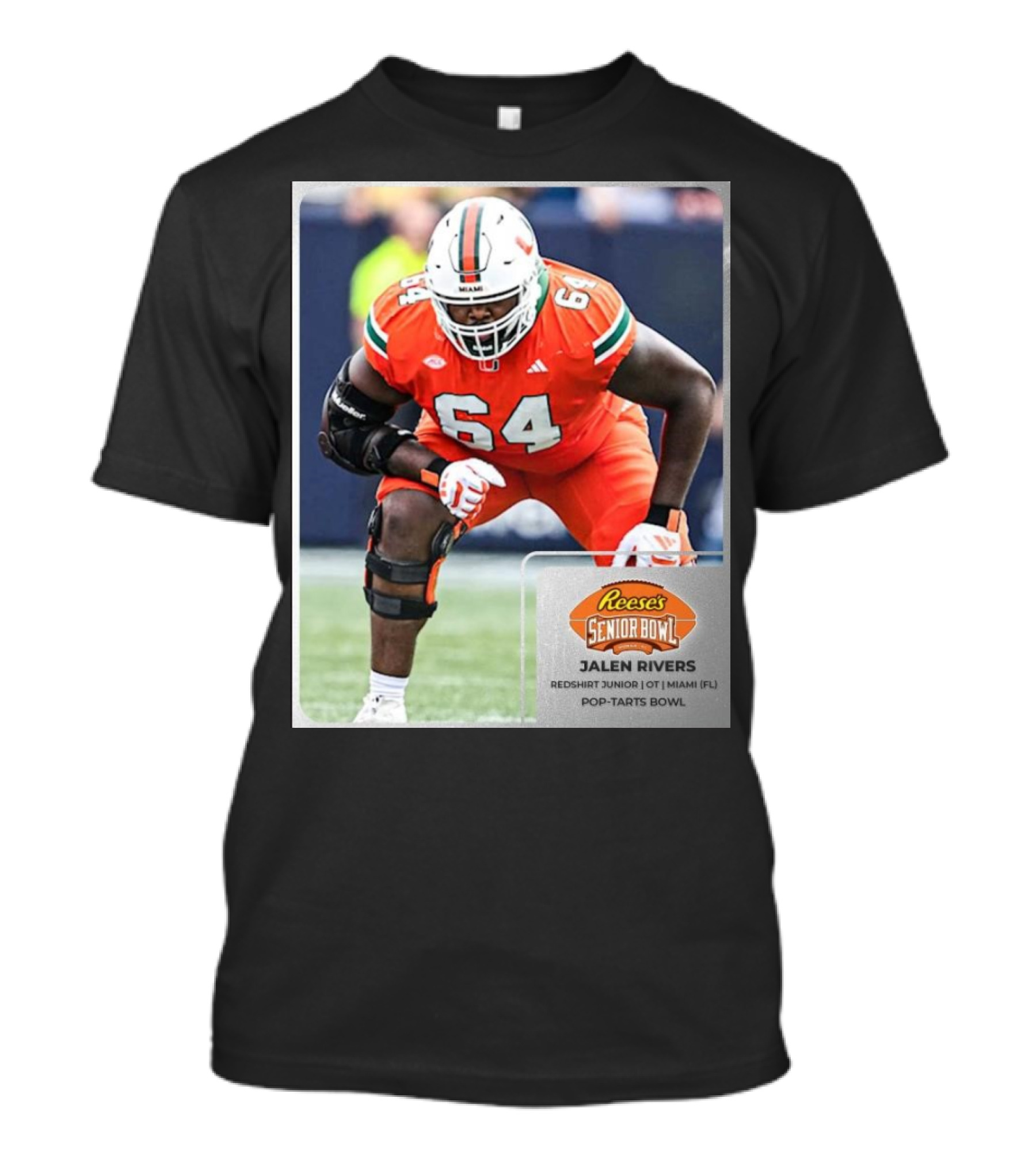 Jalen Rivers Miami Hurricanes Redshirt Junior 64 OT Reese’s Senior Bowl Pop-Tarts Bowl T-Shirt