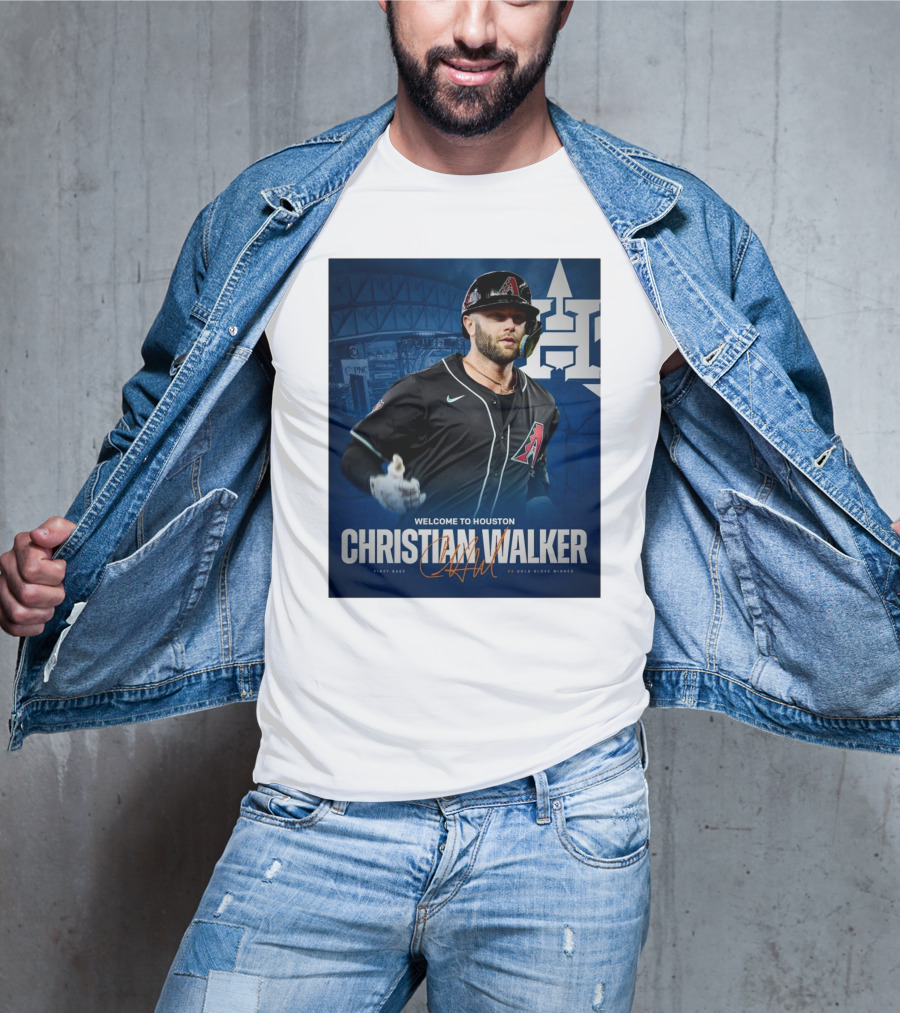 Welcome To Houston Christian Walker H-Town First Base 3X Gold Glove Winner Signature T-Shirt