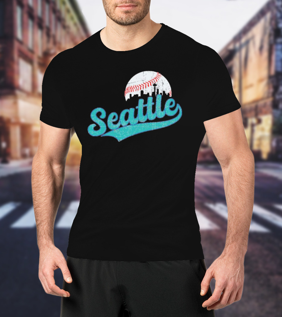 Seattle Vintage Skyline Retro Baseball T-Shirt