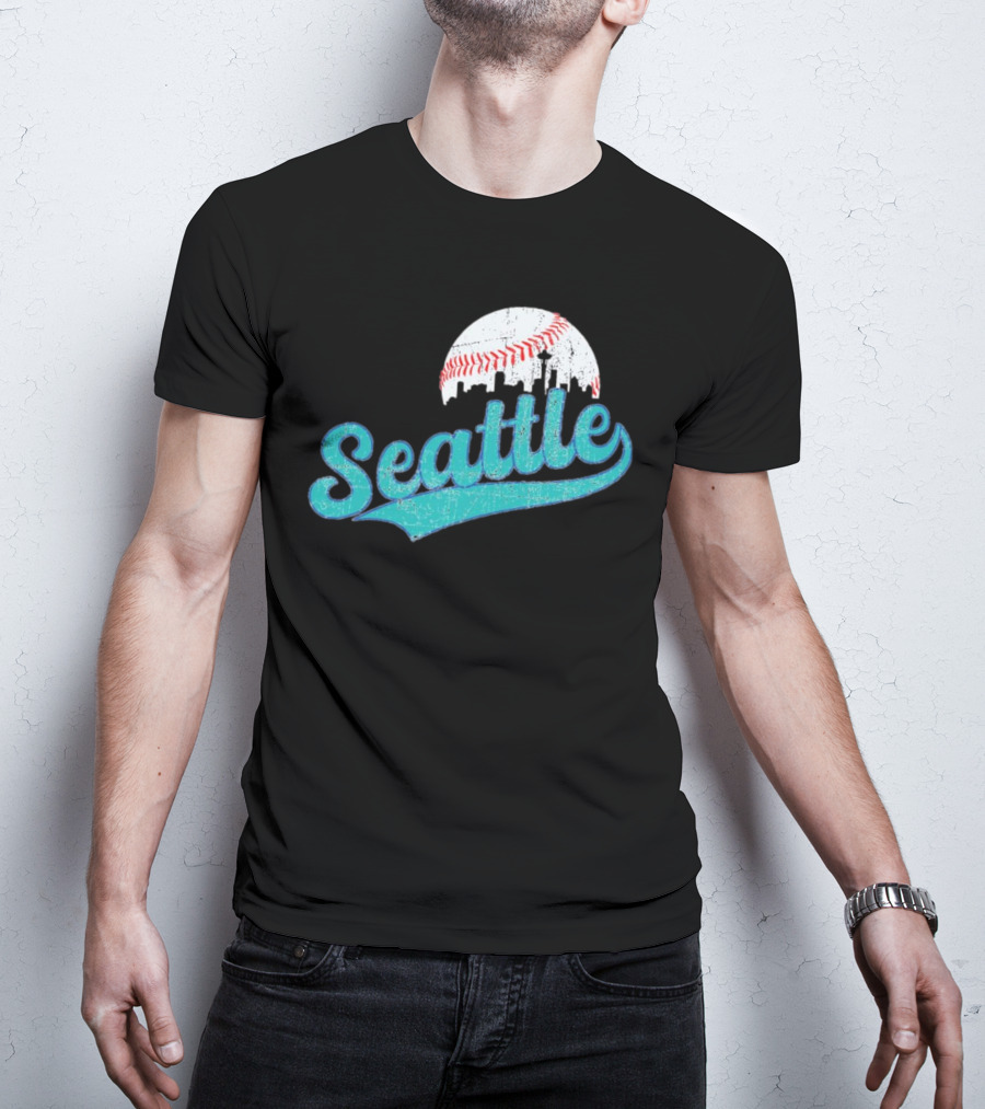 Seattle Vintage Skyline Retro Baseball T-Shirt