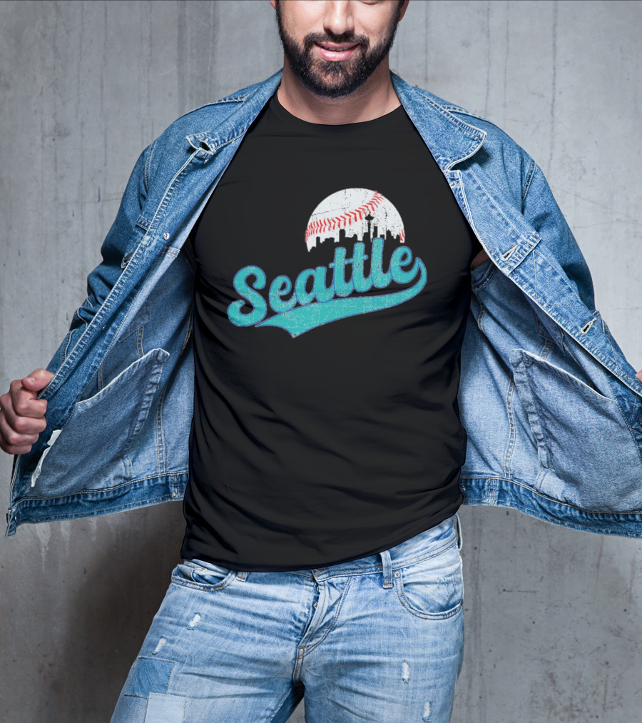 Seattle Vintage Skyline Retro Baseball T-Shirt