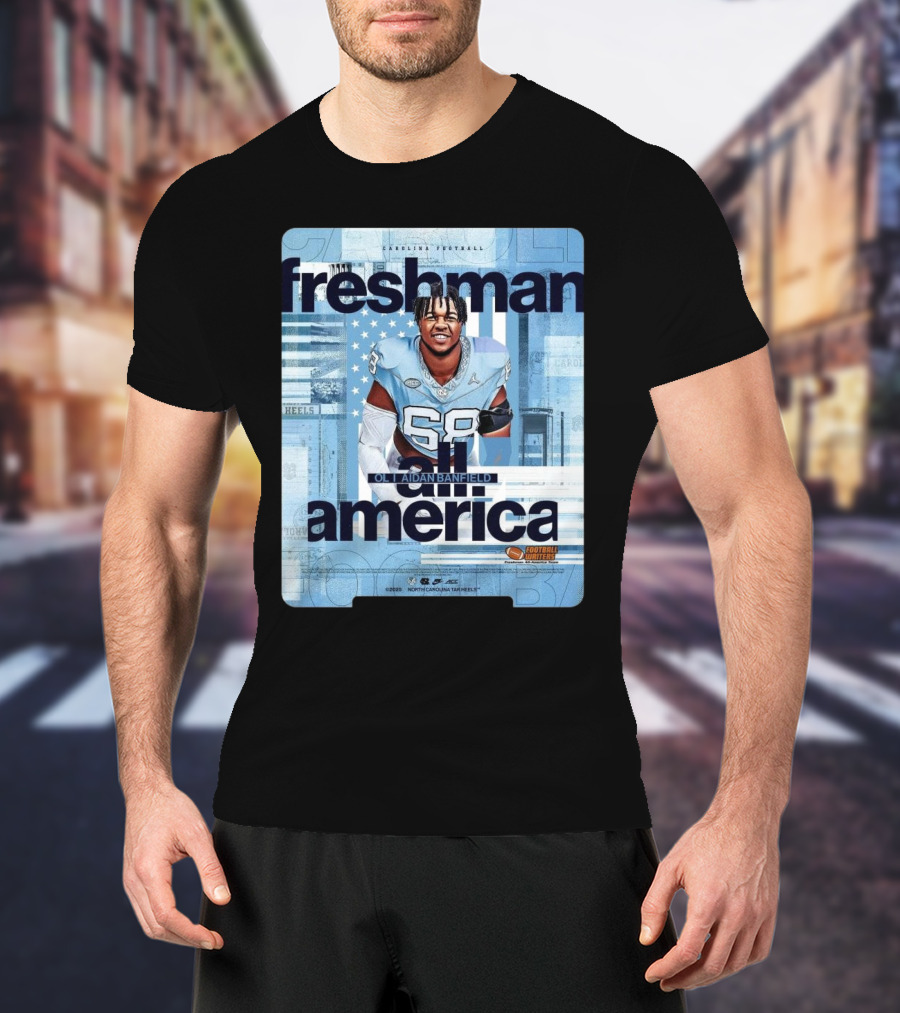 North Carolina Tar Heels Football Freshman America OL Aidan Banfield Football Writers T-Shirt