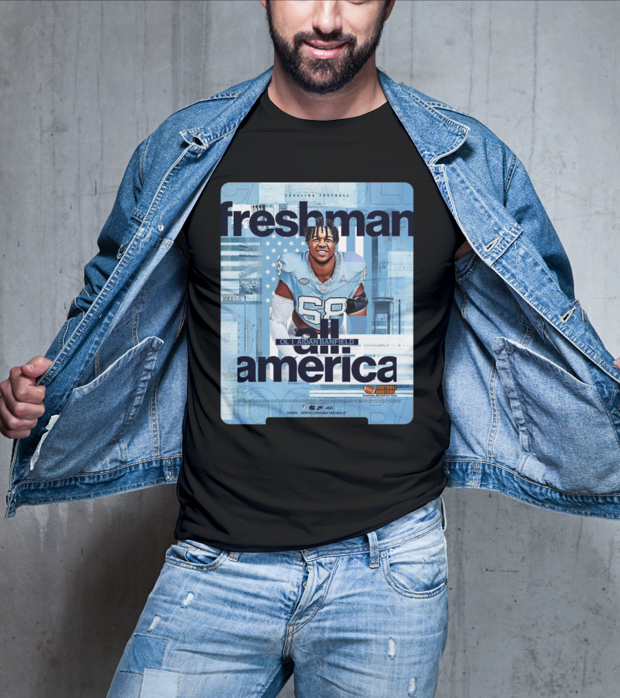 North Carolina Tar Heels Football Freshman America OL Aidan Banfield Football Writers T-Shirt