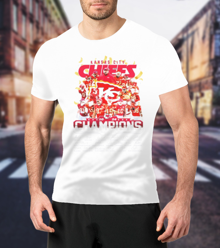 Kansas City Chiefs 2024 AFC Champions Team Signatures Collection T-Shirt