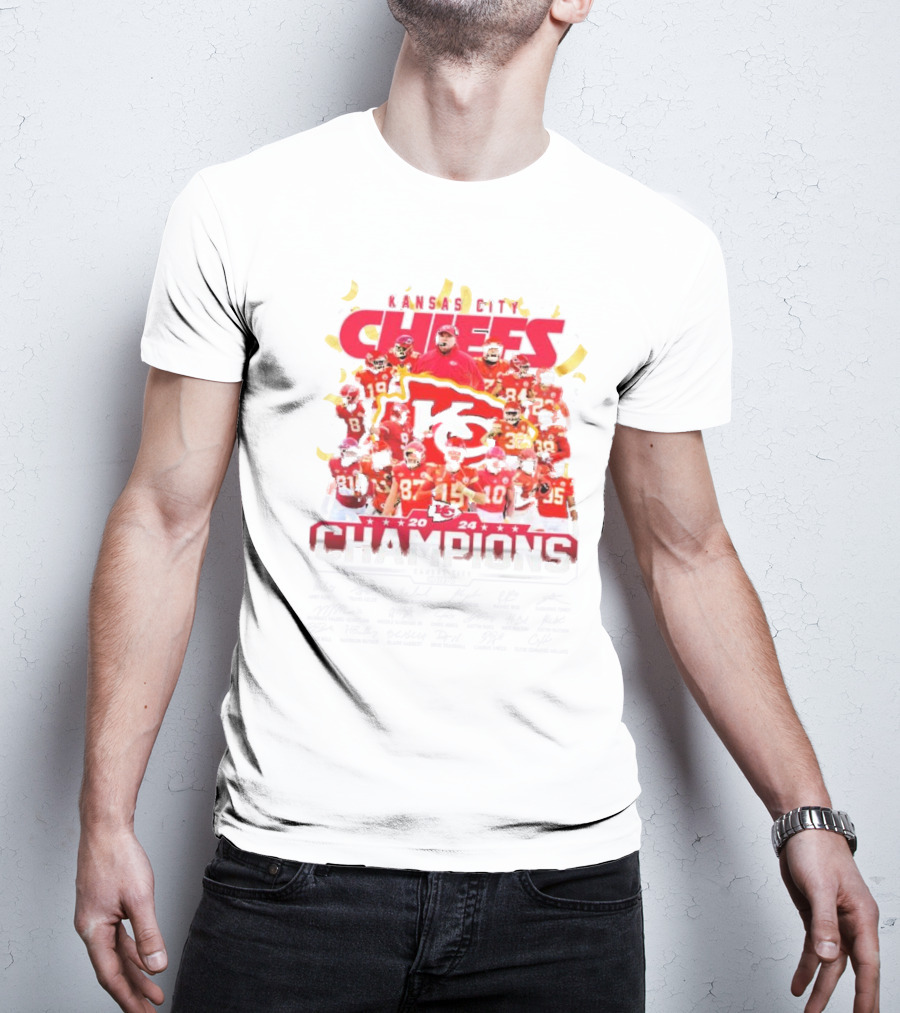 Kansas City Chiefs 2024 AFC Champions Team Signatures Collection T-Shirt