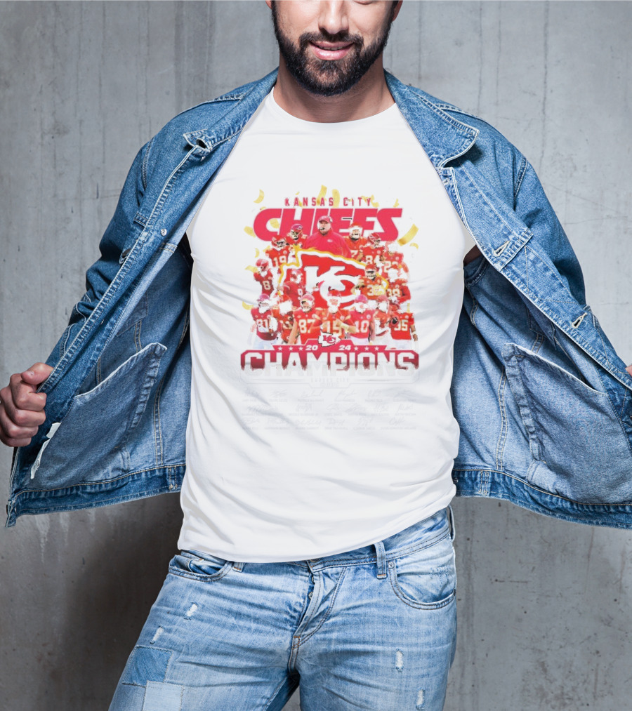 Kansas City Chiefs 2024 AFC Champions Team Signatures Collection T-Shirt