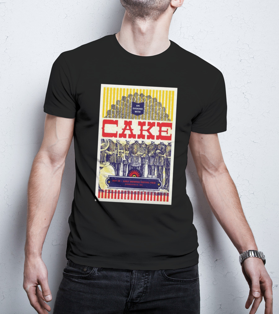 An Evening With Cake May 29 2025 Surly Brewing Festival Field Minneapolis MN Striped Sunburst With Soldiers And Animals T-Shirt