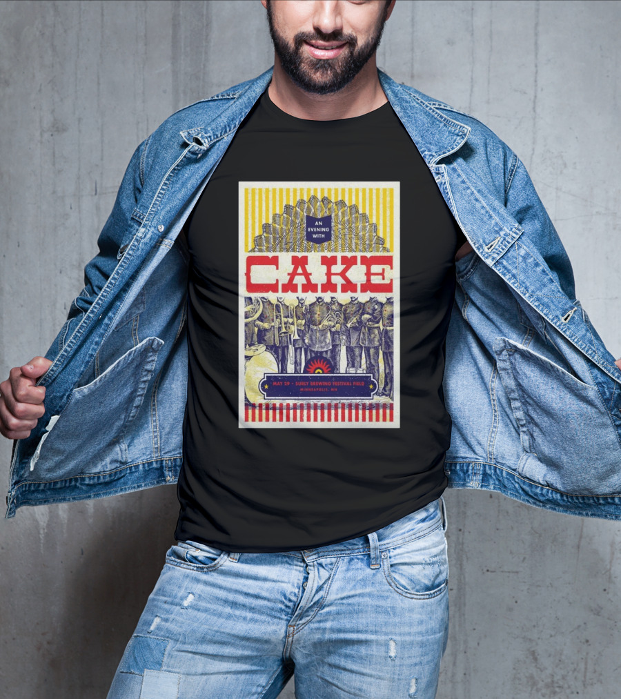 An Evening With Cake May 29 2025 Surly Brewing Festival Field Minneapolis MN Striped Sunburst With Soldiers And Animals T-Shirt