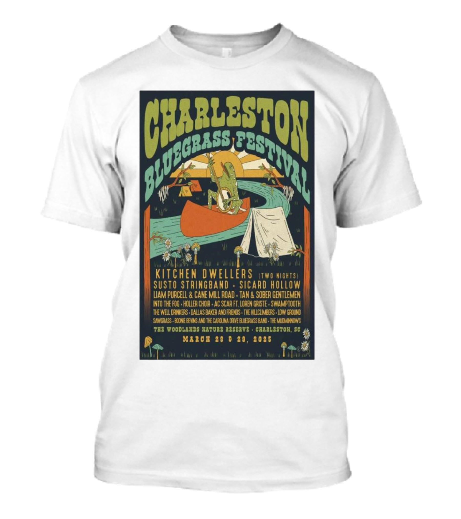 Charleston Bluegrass Festival March 28-29 2025 Kitchen Dwellers Susto Stringband Sacrad Hollow Nature Reserve Charleston SC T-Shirt