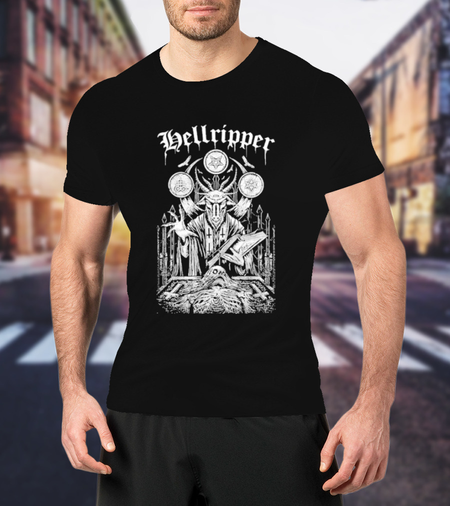 Hellripper Ritual Ceremonial Occult Imagery With Skulls And Antlers T-Shirt