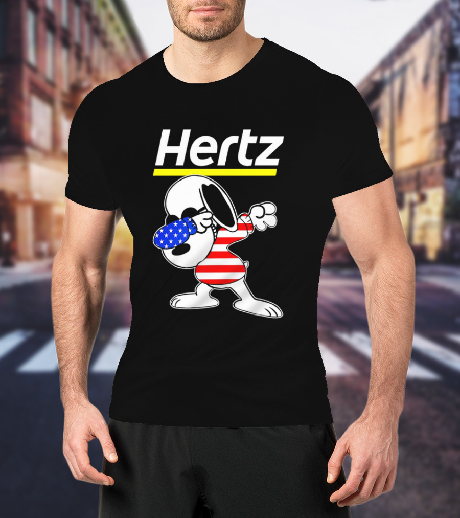 Hertz Snoopy Dabbing American Flag Pattern T-Shirt