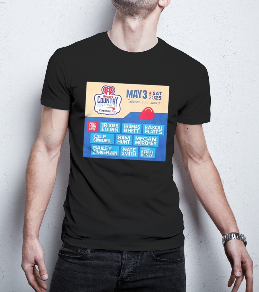 I Heart Country Festival 2025 Lineup Featuring Brooks & Dunn Thomas Rhett Rascal Flatts May 3 Austin TX T-Shirt