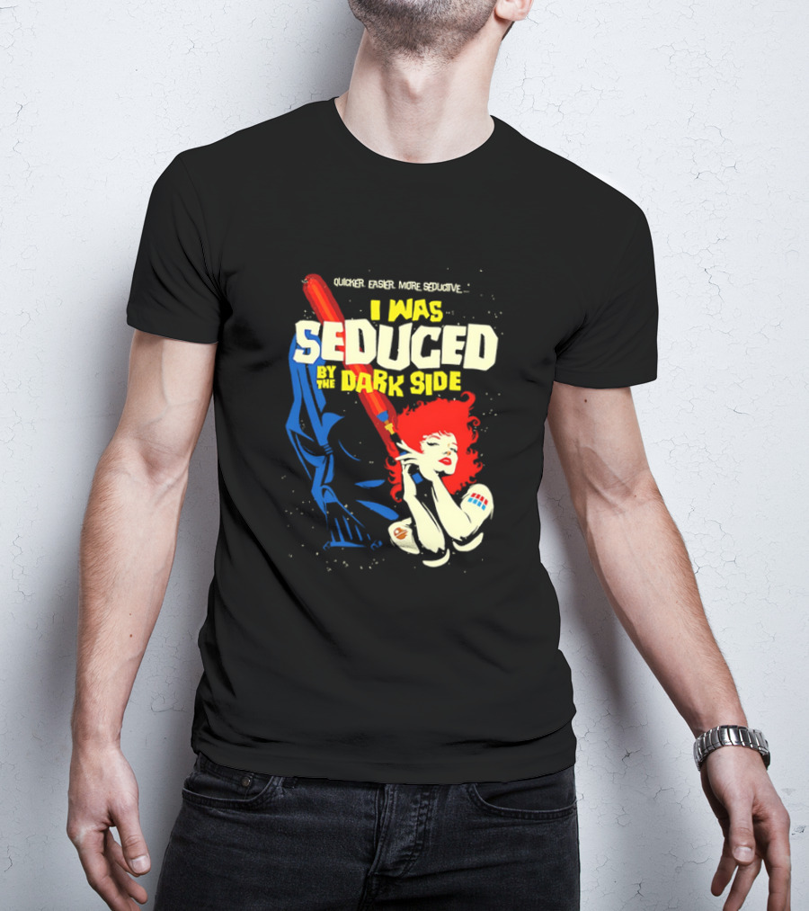 I Was Seduced By The Dark Side Cartoon Darth Vader And Redhead Woman T-Shirt