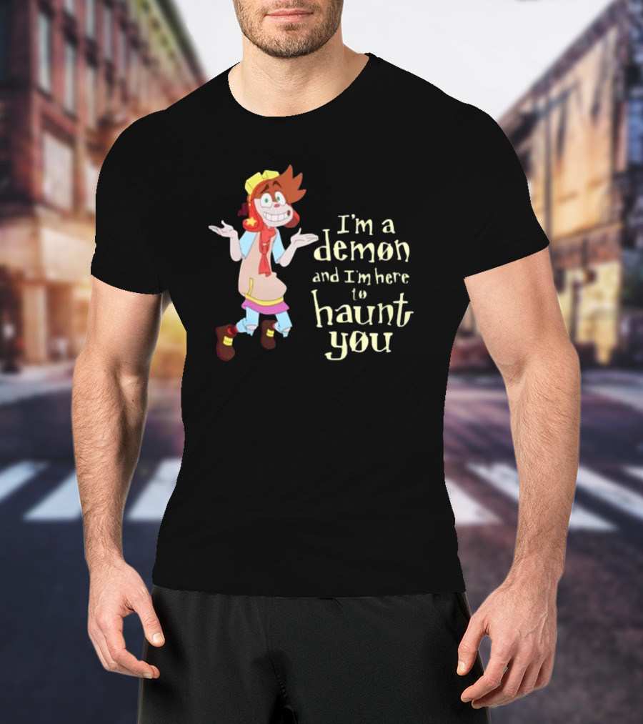I'm A Demon And I'm Here To Haunt You Whimsical Cartoon Character With Red Hair And Yellow Cap T-Shirt