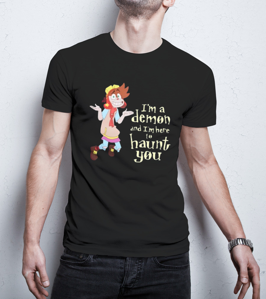 I'm A Demon And I'm Here To Haunt You Whimsical Cartoon Character With Red Hair And Yellow Cap T-Shirt