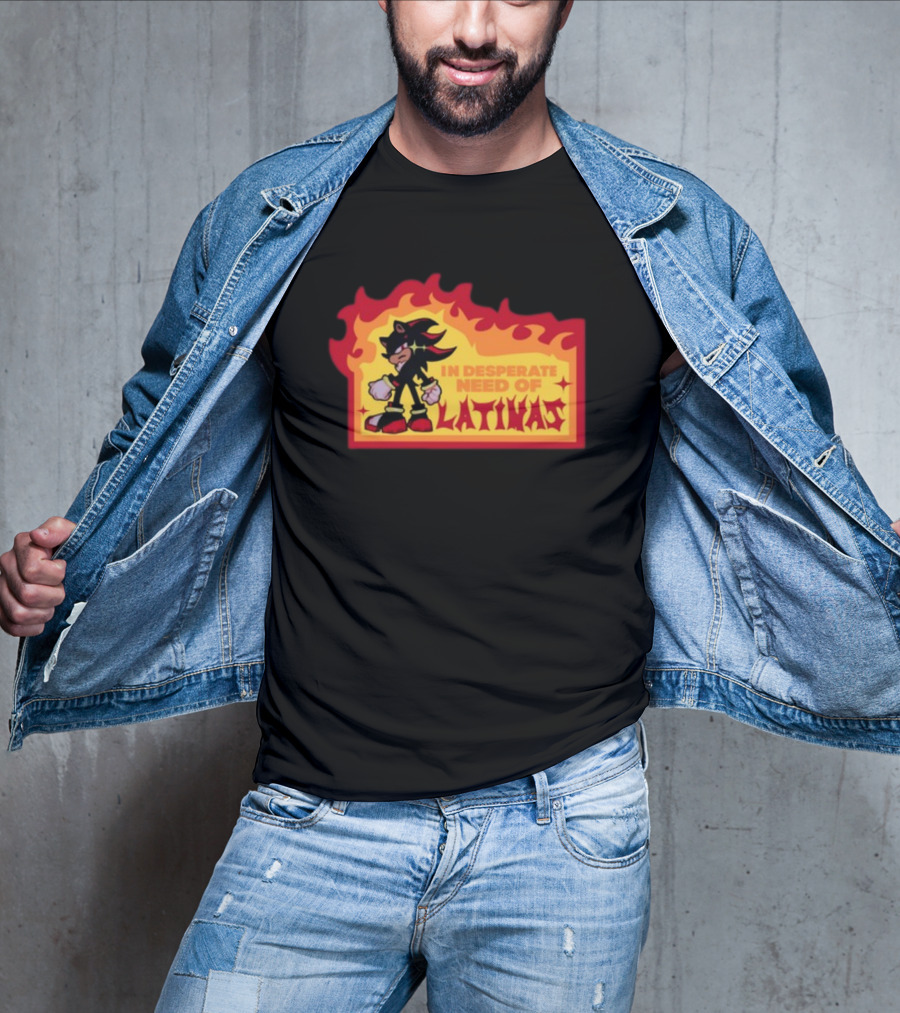 Shadow The Hedgehog In Desperate Need Of Latinas Flame Background T-Shirt
