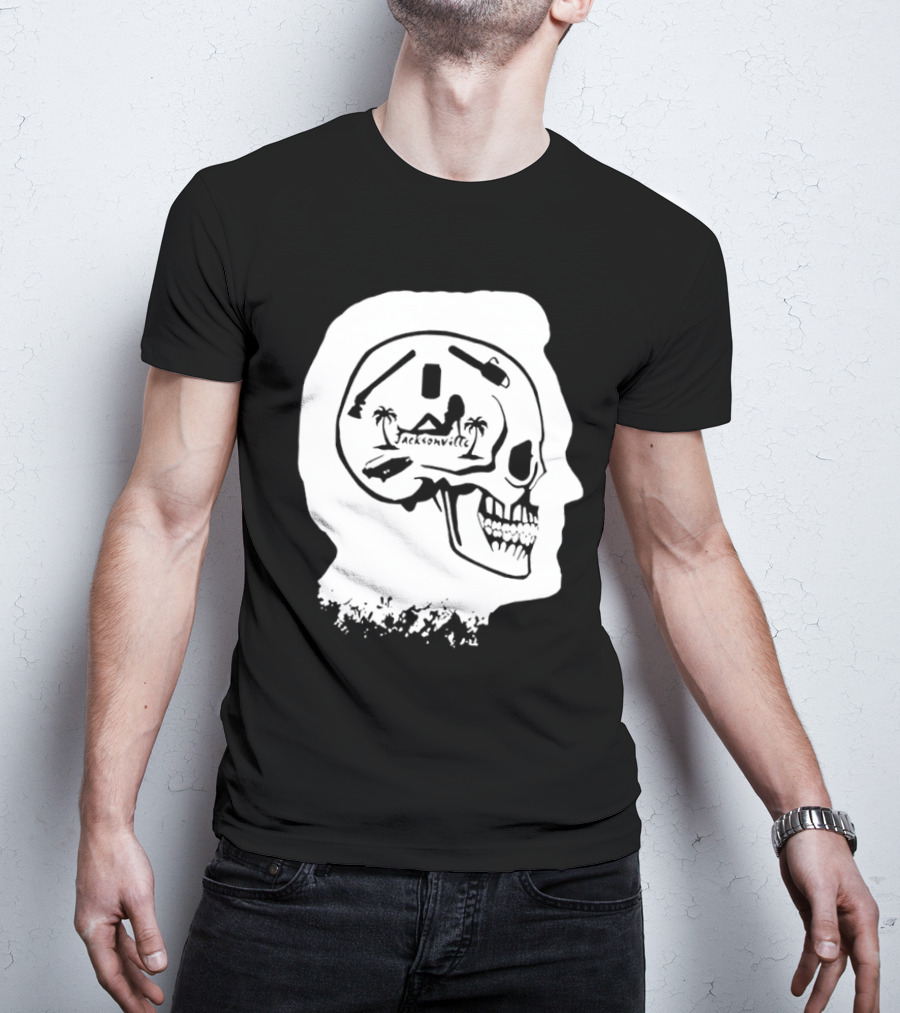Jacksonville Skull With Palm Trees And Pyramid Inside Head Silhouette T-Shirt