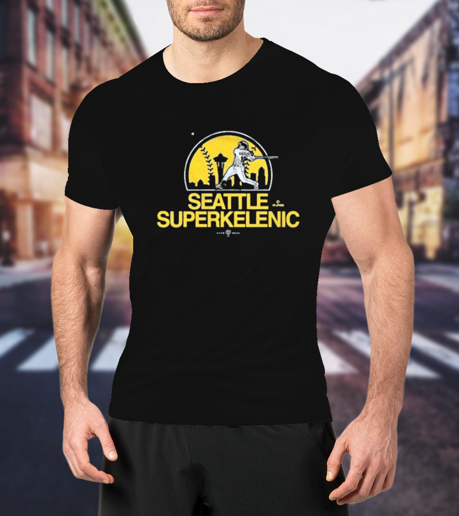 Seattle SuperKelenic Player Silhouette With Space Needle And Cityscape T-Shirt
