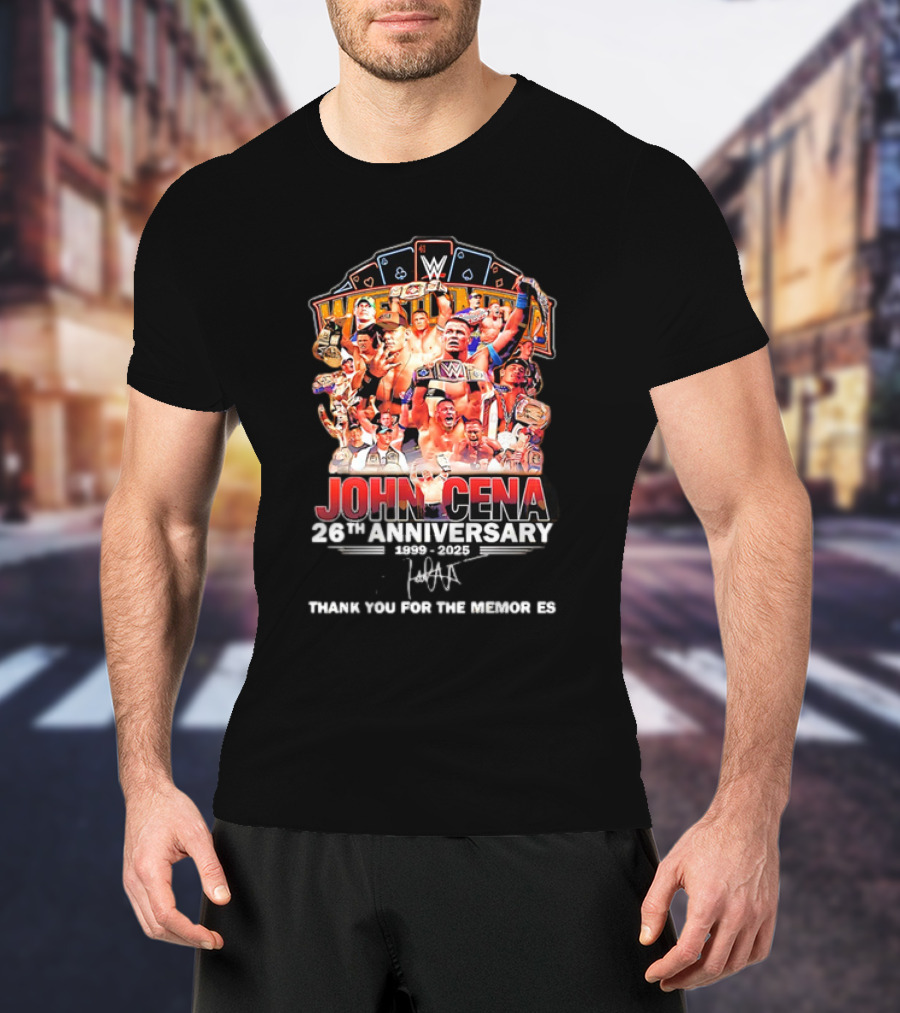 John Cena 26th Anniversary 1999-2025 WWE Thank You For The Memories Signature T-Shirt