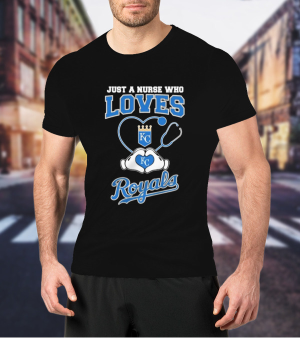 Just A Nurse Who Loves Kansas City Royals KC Heart Hands T-Shirt