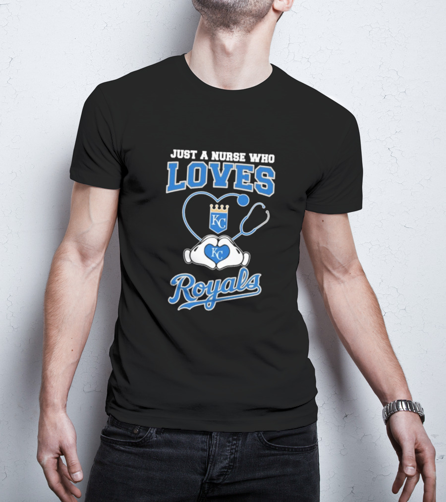 Just A Nurse Who Loves Kansas City Royals KC Heart Hands T-Shirt