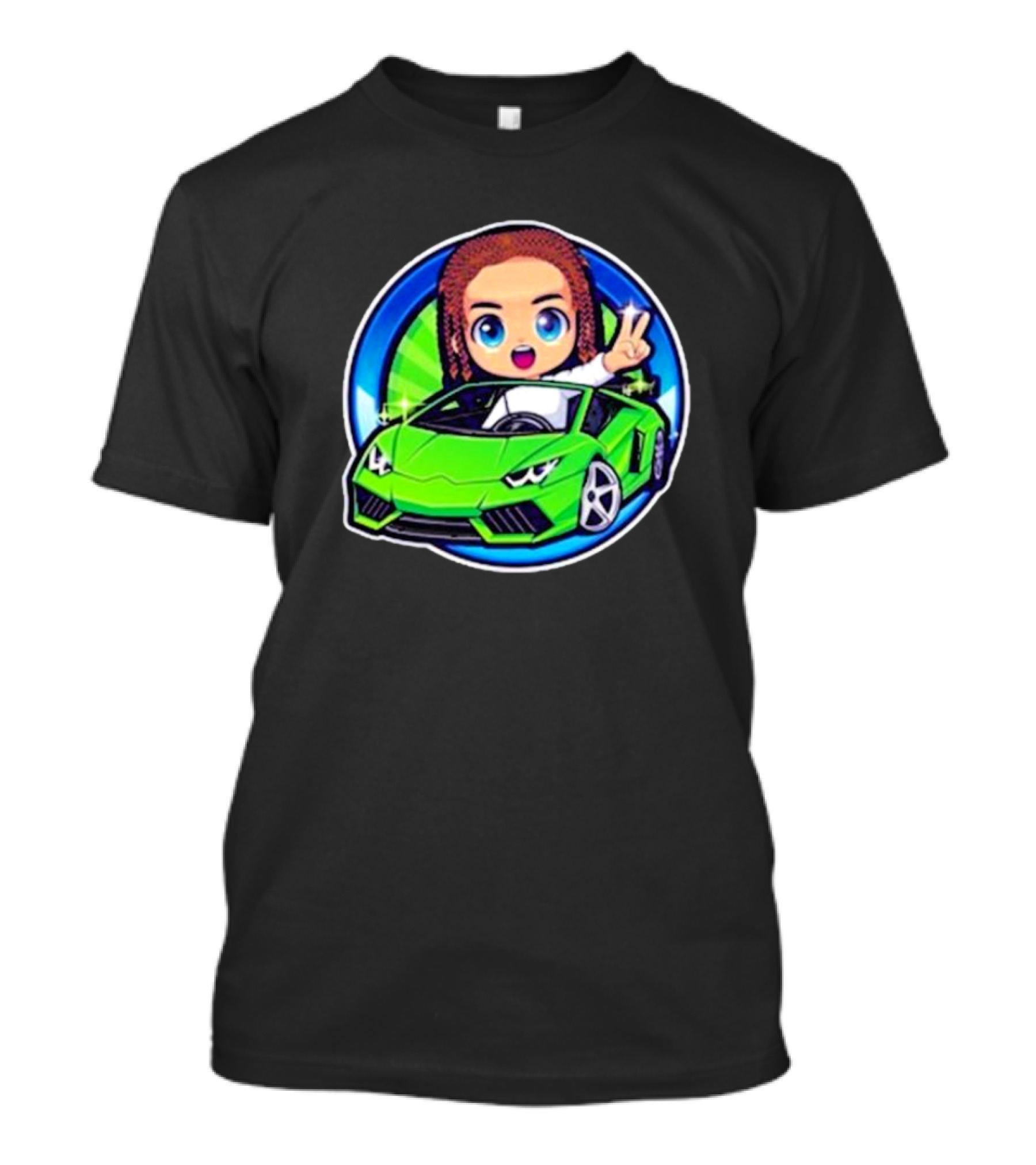 Leontin Car 2024 Cartoon Character In Green Sports Car With Peace Sign T-Shirt