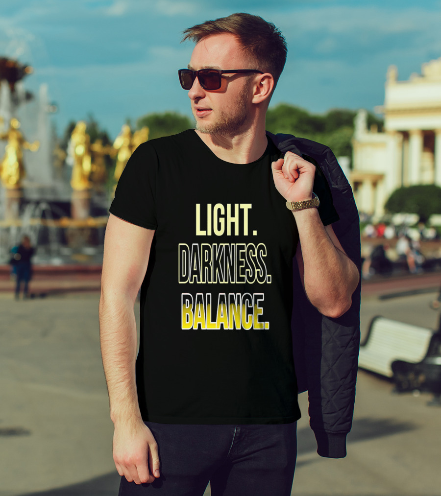 Light Darkness Balance Text In Yellow And Black Typography T-Shirt