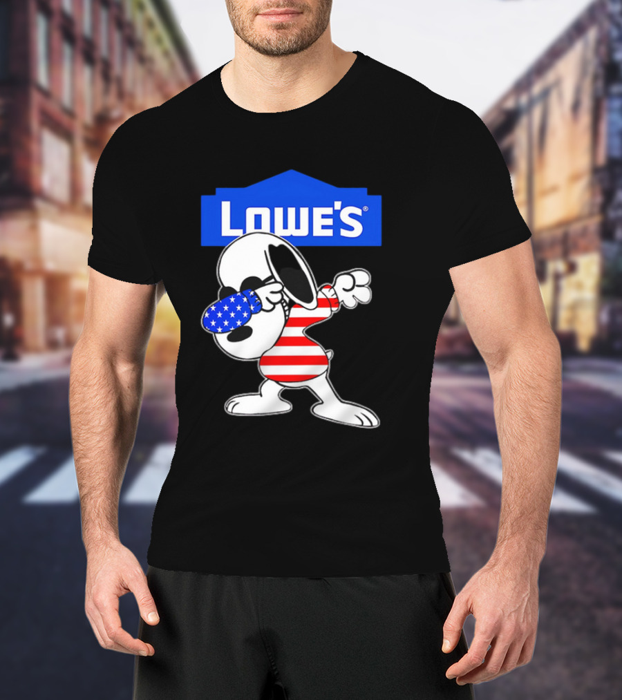 Lowe's Snoopy Dabbing American Flag Stripes T-Shirt